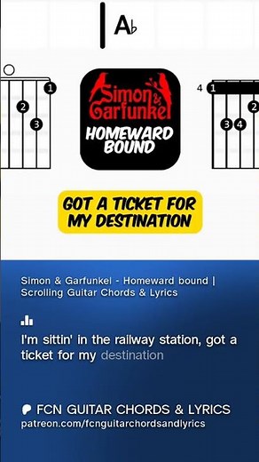 Simon & Garfunkel - Homeward bound | Scrolling Guitar Chords & Lyrics #music #lyrics #guitar