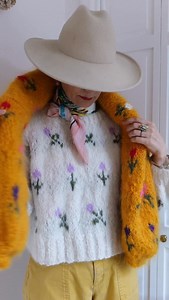 Can’t have too many sweaters in this weather! And yes, you can knit this! Our new Florist Sweater is available as pattern and our yarn is on big winter sale - up to 50% off select colors till Monday made with Mohair So Soft yarn #loopymango #mohairsweater #strandedcolorwork #mohairyarn #yarnsale | Loopy Mango