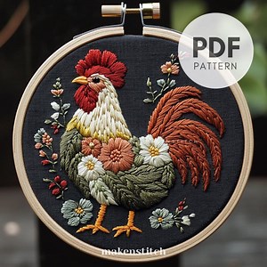 Floral Rooster Hand Embroidery Pattern: Folk Art Chicken (PDF Pattern) - Etsy