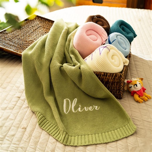Embriodered Baby Blanket, 0 Cotton Knitted Custom Baby Blanket, Personalized Baby Blanket, Baby Gift Keepsake, Christmas Gifts for Baby - Etsy