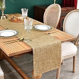 Farmhouse Rustic Faux Linen Table Runner Neutral Coffee Table Runners Double Layer Reversible Rectangle Runners for Daily Use Kitchen Dining Banquet Holiday 13x60 Inch
