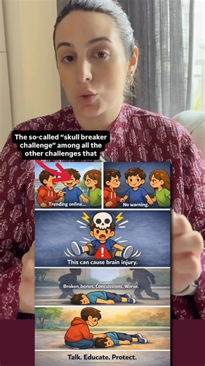Elena Maria Andrioti on Instagram: "Have you heard of the “skull breaker challenge” It may look like a joke. It’s not. This trend has caused serious injuries and kids often don’t realize the consequences until it’s too late. 👉 Talk to your children. 👉 Ask what they’re seeing online. 👉 Remind them that belonging should never cost their safety. Please share this with a parent, a teacher, or a school. Awareness saves lives. 🧠💬 #ParentAwareness #OnlineSafety #ChildSafety #ParentingTips #Digital