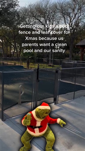 When your kid gets a pool fence leaf cover for Christmas… because we asked Santa for some sanity 🤣 #asafepool #xmashumor #poolsafety #poolfence #removablepoolfence #swimmingpoolsafety #leafcover #drowningprevention #poolsupervision #holidayjokes #meshpoolfence | A Safe Pool