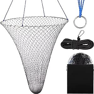Dovesun Drop Net for Pier Fishing Nylon Portable Pier Net for Bridge Fishing Foldable Landing Neting Kit with Poly Rope Carabiners Stainless Steel Ring Soft Steel Hoop Size 23" 31"