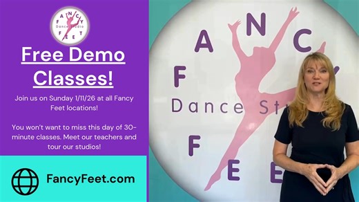 🎉 It’s Demo Day at Fancy Feet Tomorrow!! 🎉 Hear directly from Miss Susan as she shares all the excitement about our FREE Demo Classes happening Sunday, 1/11/26 at all Fancy Feet locations! 💃🩰 This is the perfect opportunity to try a class, meet our amazing teachers, and tour our studios—all with 30-minute demo classes designed to give your child a taste of the Fancy Feet experience. ✨ Spots fill quickly—don’t miss out! 👉 Visit FancyFeet.com to sign up today! #FancyFeetDanceStudio #DemoDay #