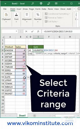#sumifs ! Sum of negative and positive numbers in excel