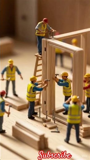 👷Mini Workers Build a Realistic Wooden Door 😱 | Satisfying Construction Video 🏠🚪#videos