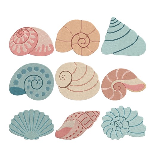 Seashell Beach Embroidery Design Bundle, Coastal Ocean Shell Machine Embroidery File, Instant Download, 9 Size - Etsy