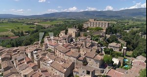 Ansouis aerial lateral traveling, Vaucluse, labelled Les Plus Beaux Villages de France