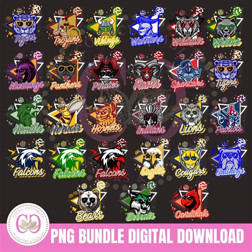 Retro School Mascots High School Mascots Bundle College Mascot School Football Mascots Vintage High School Mascots Bundle Digital PNG File - Etsy