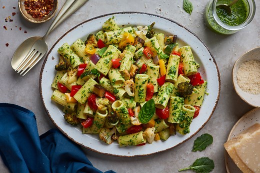 Garlic Roasted Vegetable Pesto Pasta • Olive & Mango