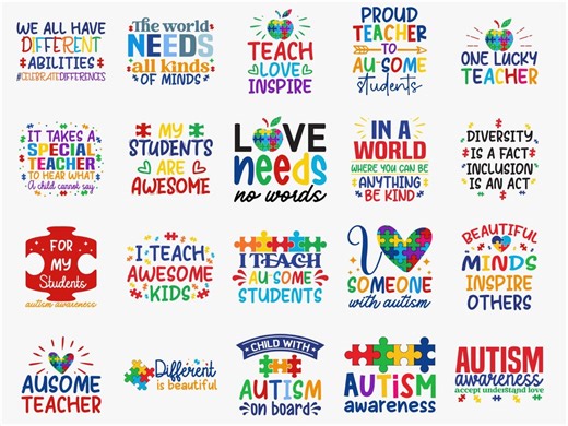 Autism Awareness SVG Bundle 20 Designs, Autism PNG Bundle, Kindness SVG Files for Cricut, Teacher Autism Svg, Dxf Eps Digital Download - Etsy