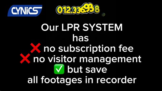✅ CYNICS LPR system is very simple. ✅ The camera captures the vehicle number plate. If the number is approved, the barrier gate will automatically lift. ✅ This is ideal for low-budget residential areas and factory entrances to prevent guards from letting in vehicles at their discretion. ✅ You can continue using your existing ➡️Jaga App — no integration is required. | Cynics Malaysia