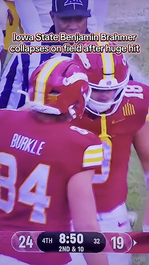 Benjamin Brahmer collapses on field after huge hit #iowastate #collegefootball