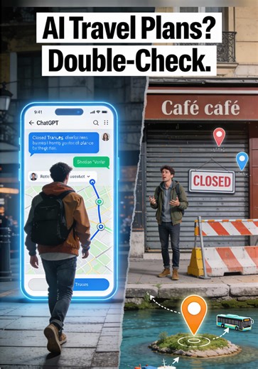 Using #AI to plan your next trip? Cool—just don’t trust it blind. From closed cafés to made‑up map pins, those ‘perfect’ itineraries can fall apart fast. Always #double‑check before you book.