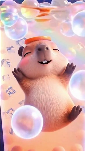 tiny chibi capybara floating in a bubble tea — so cute you can’t handle it! 💖✨