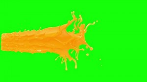 Orange juice splash, on green screen. Ready for compositing. High detailed orange juice splash