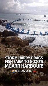 Strong winds from Storm Harry caused a fish farm in Gozo to break loose and wash up on the nearest beach! 🎣🌊 📷 Facebook - Joseph Azzopardi #GuideMeMalta #AfterTheStorm #Wind #Malta | GuideMeMalta.com