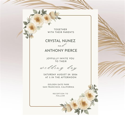 Editable Wedding Invitation Template – Floral Rustic Invite, Printable Minimalist Boho Invitation - Etsy