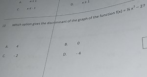 A. −x≤1D. x≥1C. x≤−113 Which option gives the discriminant ... | Filo