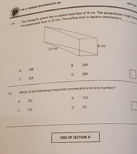 The triangular prism has a square base face of 8 cm. The perpen... | Filo