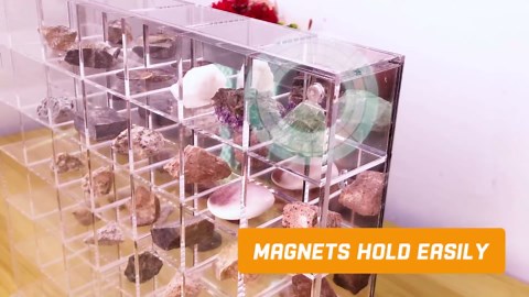 Adjustable Seashell Display Case Box Large Rock Fossil Arrowhead Display Case Crystal Organizer Clear Wall Mounted & Desktop 60 Room Shadow Box for Mini Pop Figure, Collectibles, with Mirrored & Lid…