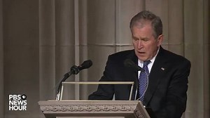 204K views · 3.9K reactions | Former President George W. Bush, delivered a eulogy for his father Wednesday, describing a "generous and giving soul" who also appreciated a good joke. Lightening the mood of the ceremony, Bush used humor to lightly poke fun at his father. "Dad taught me another special lesson: He showed me what it means to be a president who serves with integrity, leads with courage and acts with love in his heart for the citizens of this country." | PBS NewsHour | Facebook