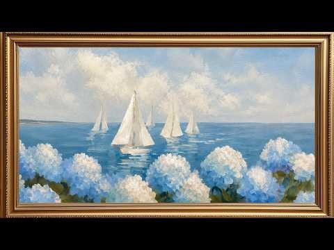 Coastal Sailboat Oil Painting | Silent Ambient Display | No Music No Ads | Gold Frame TV Art 4K