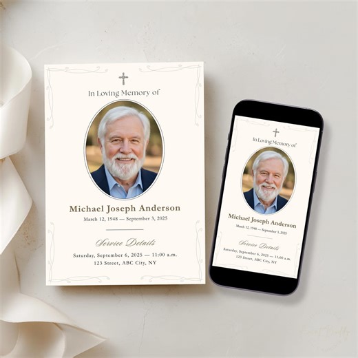 Editable Funeral Announcement Template Canva Digital Celebration of Life Announcement for Last Minute Sharing Printable 5x7 Memorial Card - Etsy