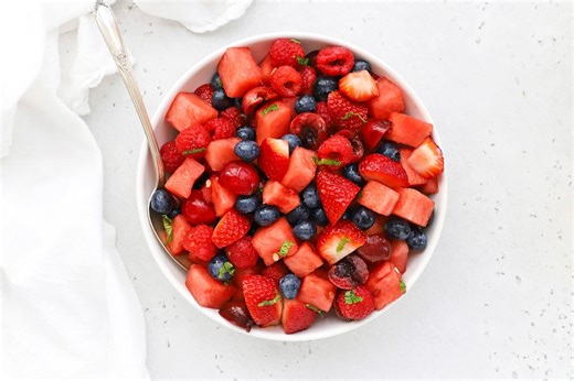 2.6K views · 18 reactions | Fresh Watermelon Fruit Salad – Berry watermelon fruit salad topped with lime mint dressing. We love this easy watermelon salad recipe! GET THE FULL RECIPE: https://www.onelovelylife.com/watermelon-fruit-salad/ | One Lovely Life | Facebook