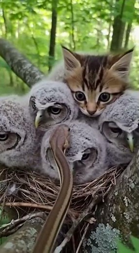 A Cat Protects Owl Chicks From a Snake Attack #SHORTS
