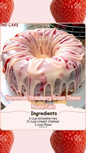This Homemade Strawberry Cream Cheese Pound Cake is rich, velvety, and bursting with real strawberries in every bite. The cream cheese makes the crumb ultra-moist, while the fresh berries add a natural sweetness that’s perfect for spring and summer gatherings. Whether served plain, glazed, or with a dollop of whipped cream, it’s the kind of cake that disappears fast. For the Cake: • 1½ cups (3 sticks) unsalted butter, softened • 1 (8 oz) block cream cheese, softened • 2½ cups granulated sugar •