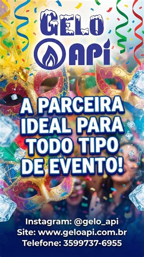 Gelo API on Instagram: "O Carnaval chegou e a Gelo API está na avenida para garantir que sua única preocupação seja a folia! 🎊❄️ Seja para o churrasco com os amigos, o cooler do bloco ou para aquele drink especial com nossos gelos saborizados, nós temos a estrutura completa para te atender. 🍹🚛 ✅ Gelo em cubos e triturado ✅ Gelos saborizados (Coco, Maracujá, Melancia e mais!) ✅ Entrega rápida e garantida A parceira ideal para todo tipo de evento! 🤝🔥 📍 Atendemos toda a região. 📞 Peça agora: