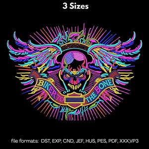 Biker Skull Embroidery Design, Winged Skull Motorcycle Embroidery Pattern, Gothic Skull Machine Embroidery File, 3 Sizes, Instant Download - Etsy