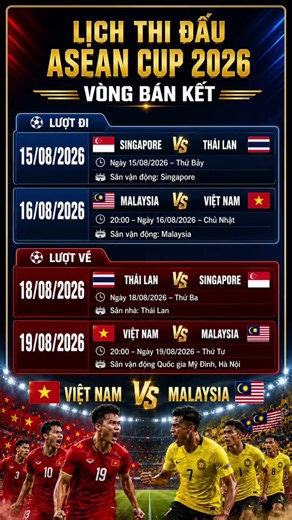 LỊCH THI ĐẤU BÁN KẾT ASEAN CUP 2026: VIỆT NAM ĐỤNG ĐỘ MALAYSIA! #shorts