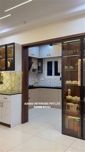 Aarav Interiors on Instagram: "Simple kitchen interior design | crockery unit . #interiordesign #kitchen #realestate #crockery #viral"