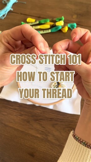 Learning cross stitch? 🪡 Two strands, a simple knot, and you’re ready to start 🤍 This is part of my Cross Stitch 101 series — follow along if you want to learn step by step, at your own pace ✨ #crossstitch #crossstitch101 #beginnercrossstitch #handembroidery