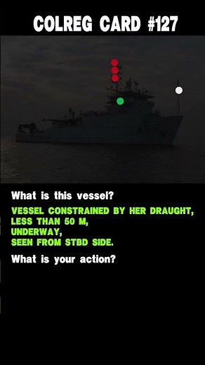 #127 Colreg card. Ship's navigation lights and action to avoid collision.