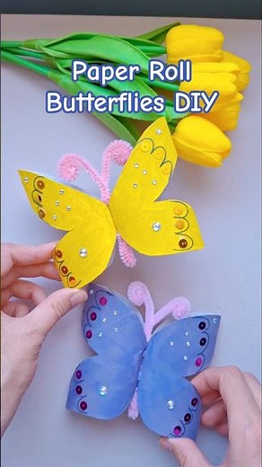 Don't throw away toilet paper rolls, make these cute easy butterflies with me! #easycraft #craft