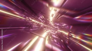 Journey through a futuristic neon tunnel. Seamless loop 3d animation. High speed ride through a colorful corridor.