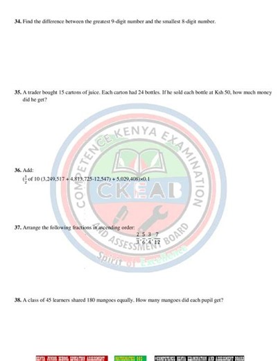 Grade 7 Mathematics Mid Term 1 2026 Exam with Marking Scheme