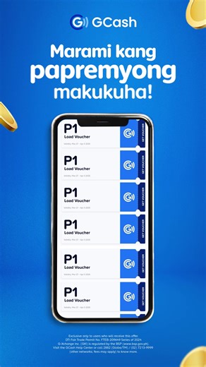 Mas murang load? Kaya pala sa GCash! 🎉 Mag-login na to get your FREE LOAD VOUCHERS daily! G-Xchange Inc. (GXI) is regulated by the Bangko Sentral ng Pilipinas (BSP). To know more, Visit the GCash Help Center or call us at 2882 (Globe/TM) / (02) 7213-9999 (Globe Landline), or Internet Call through the Help Center. | GCash