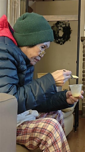 stroke patient eating pudding