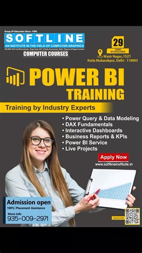 Softline Digital Marketing Institute on Instagram: "Want to become a Power BI Expert? Join Softline Institute – 29 Years of Excellence 📊 Learn from Industry Experts 💼 100% Placement Assistance 🔥 Live Projects Included ✅ Power Query & Data Modeling ✅ DAX Fundamentals ✅ Interactive Dashboards ✅ Business Reports & KPIs ✅ Power BI Service 📍 Wazir Nagar, Kotla Mubarakpur, Delhi 📞 935-009-2971 🌐 www.softlineinstitute.in 🎯 Admission Open – Apply Now! #PowerBI #PowerBITraining #DataAnalytics #Del