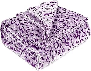MIBOI Purple Throw Blanket, Soft Warm Fleece Plush Cheetah Blankets for Couch Bed Room Decor, Cozy Purple Birthday Gifts for Women Girls Kids 40''x50''