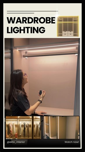 Ekta Makadia on Instagram: "Transform your wardrobe with modern wardrobe lighting ideas! ✨ In this video, I’m showcasing the perfect LED lights for wardrobes that not only add style but also improve functionality. 👉 Why add lights to your wardrobe? - Creates a luxury look ✨ - Makes it easy to find clothes 👗👔 - Enhances your wardrobe design 💡 Whether you’re designing a modern closet, a walk-in wardrobe, or upgrading your bedroom wardrobe, these wardrobe lighting solutions will make a huge dif