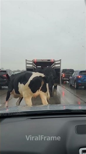 Cow Breaks Free on Highway in Heavy Traffic 😱 Dash Cam Chaos