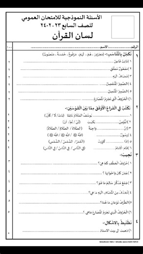 Class 7 Lisaanul Quran | Samastha Pothu pareeksha model question paper