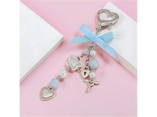 Blue Bow Keychain, Y2k Beaded Keychain, Charm Heart - Etsy
