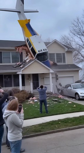 A guy lands a plane on someone’s house… then climbs out in total shock ✈️ The homeowner is standing there like “what the hell just happened?” while the pilot crawls out, stunned, as if landing on a roof was somehow part of the plan. #planecrash #house #fail #airplane #reels